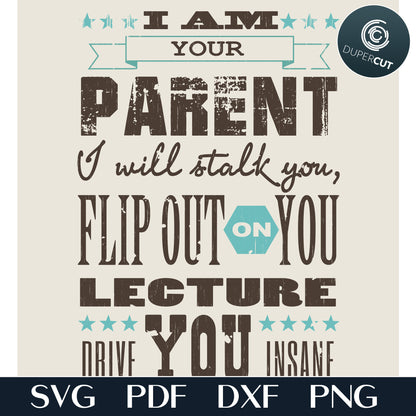 Parents promise color sign for print - DIY graduation gift idea, SVG PDF JPG printable vector files. Laser engraving for Glowforge, CNC machines