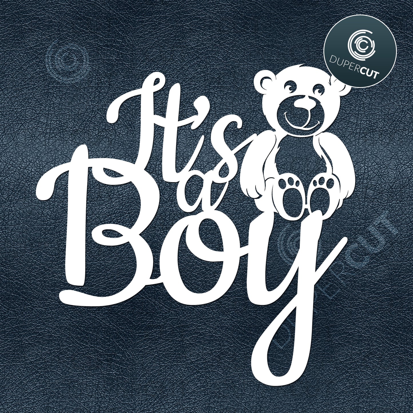It's a boy sign. Cake topper for baby shower. Papercutting template for commercial use. SVG files for Silhouette Cameo, Cricut, Glowforge, DXF for CNC, laser cutting, print on demand