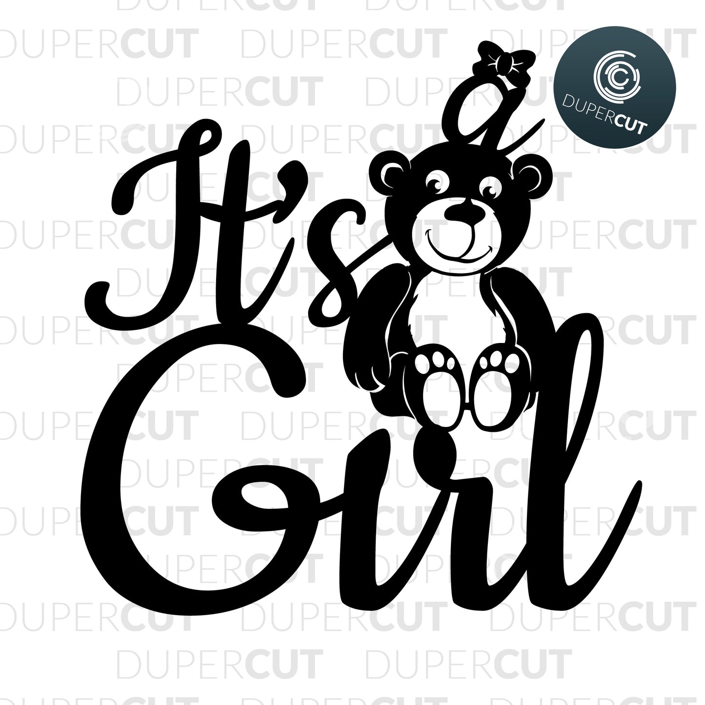 Cake topper for baby shower. Gender reveal party. It's a girl sign.Papercutting template for commercial use. SVG files for Silhouette Cameo, Cricut, Glowforge, DXF for CNC, laser cutting, print on demand