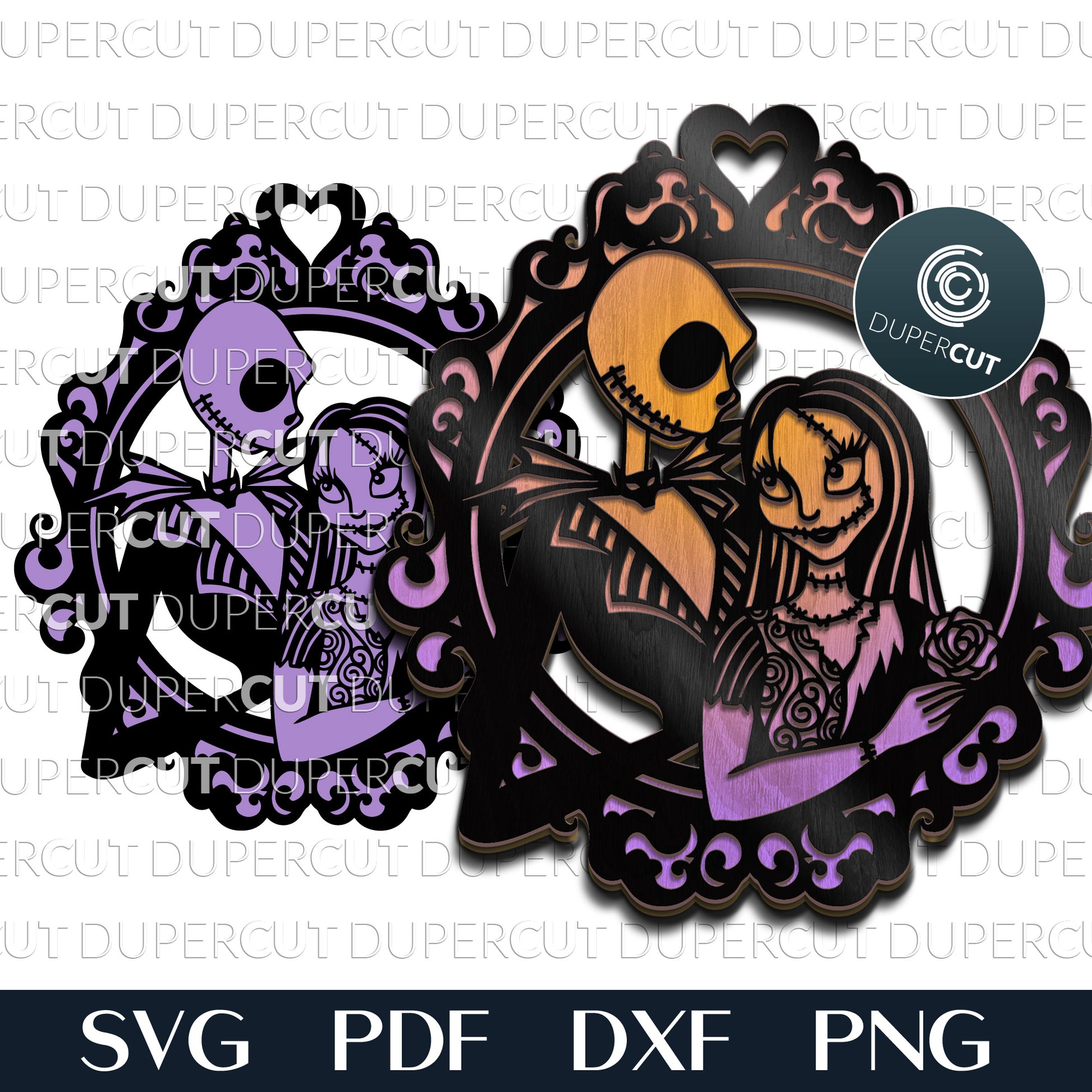 Jack and Sally door hanger layered cutting template - SVG DXF PNG vector files for laser and digital machines Glowforge, Cricut, Silhouette, CNC plasma by DuperCut