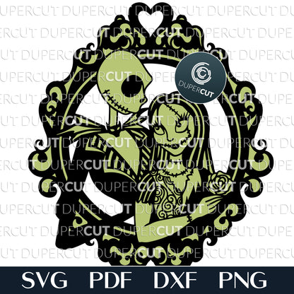 Jack and Sally portrait layered cutting template - SVG DXF PNG vector files for laser and digital machines Glowforge, Cricut, Silhouette, CNC plasma by DuperCut