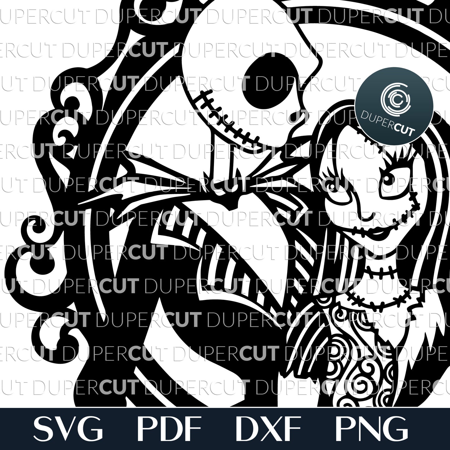Jack Skellington and Sally Halloween portrait layered cutting template - SVG DXF PNG vector files for laser and digital machines Glowforge, Cricut, Silhouette, CNC plasma by DuperCut