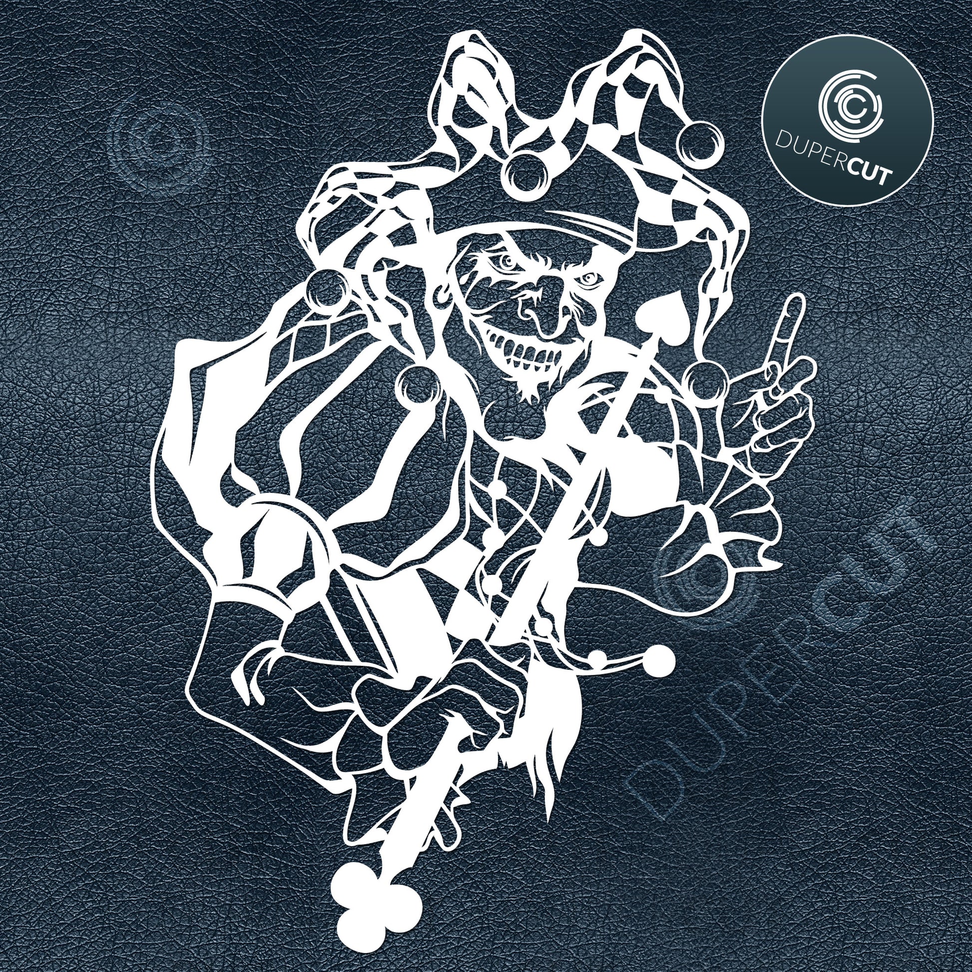 Tattoo Joker Design Paper cutting template for commercial use. SVG files for Silhouette Cameo, Cricut, Glowforge, DXF for CNC, laser cutting, print on demand
