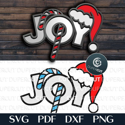 Joy Christmas sign door hanger pattern - SVG DXF layered cutting files for Glowforge, Cricut, scroll saw, CNC plasma machines by DuperCut.com