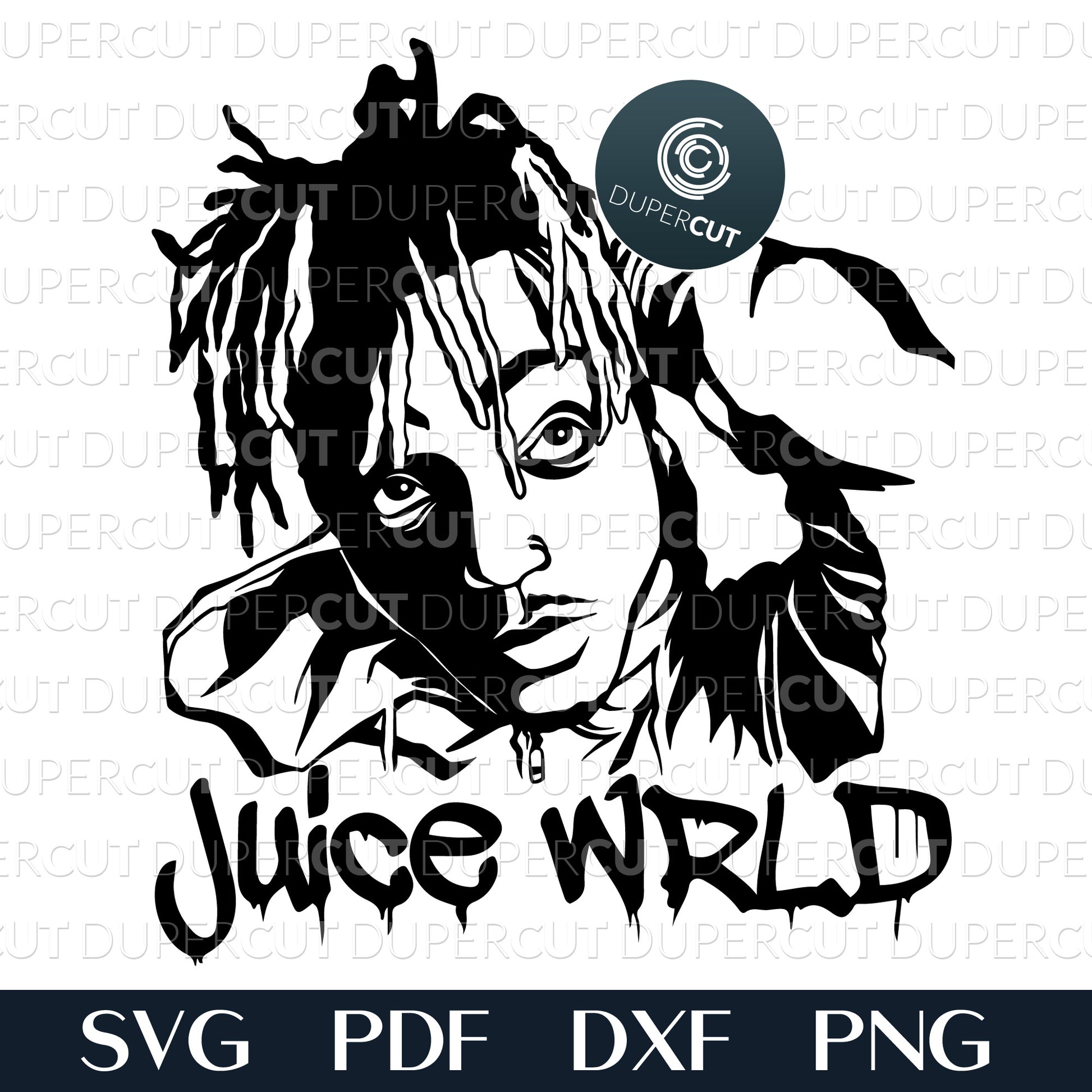 Juice WRLD line art portrait, fan art illustration - SVG DXF JPEG files for CNC machines, laser cutting, Cricut, Silhouette Cameo, Glowforge engraving