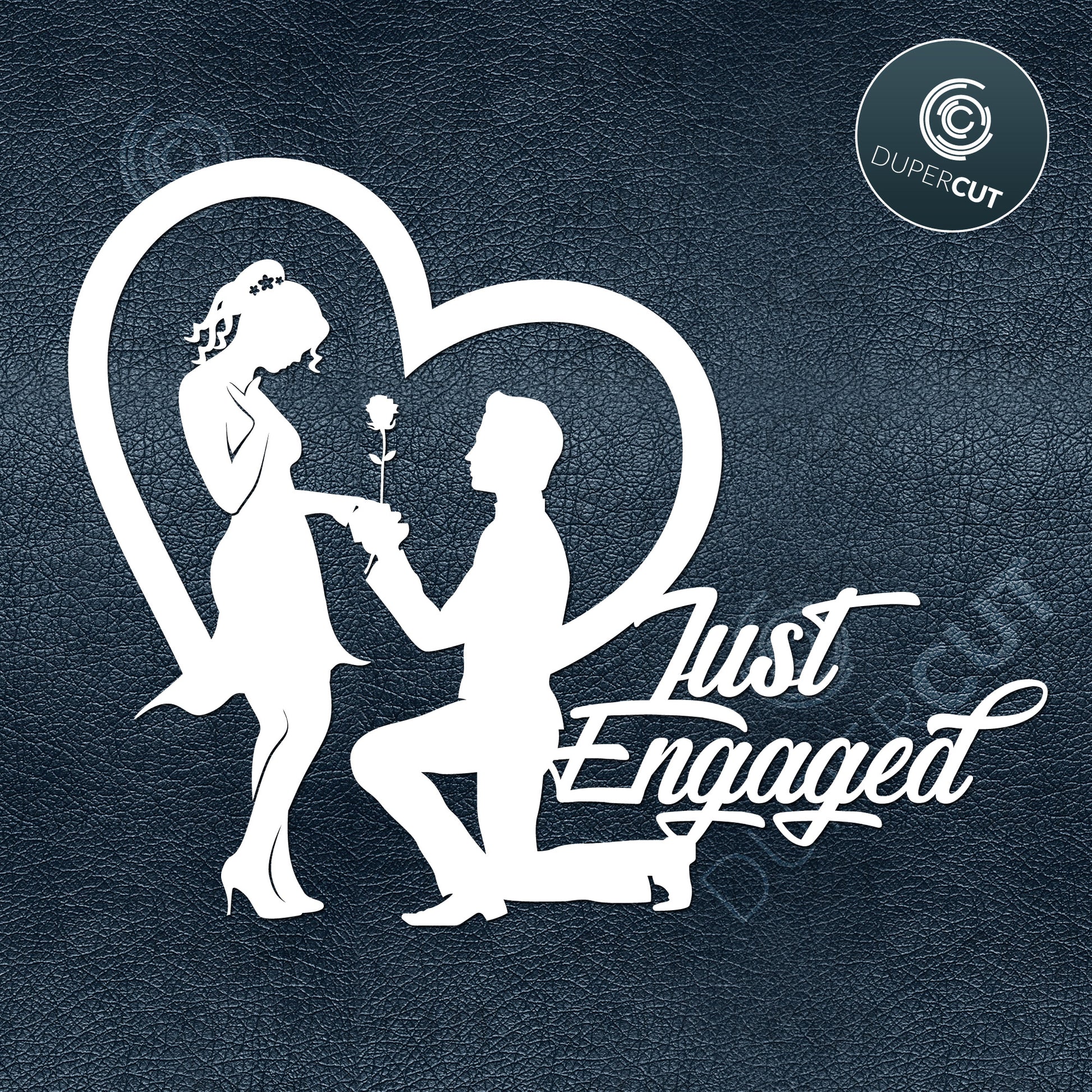 Just engaged cake topper template. DIY project for beginners. Papercutting template for commercial use. SVG files for Silhouette Cameo, Cricut, Glowforge, DXF for CNC, laser cutting, print on demand