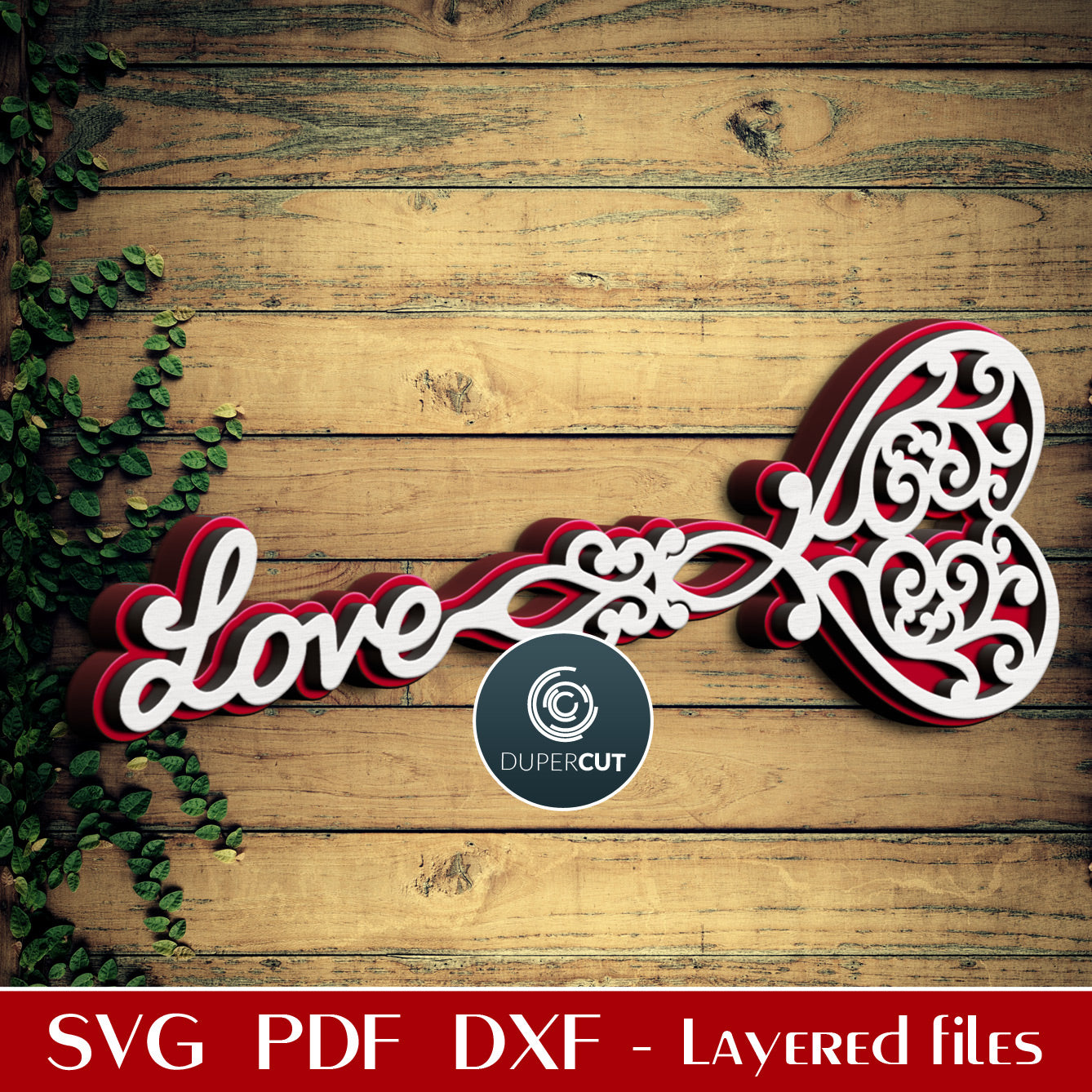 Love Key to my heart - Valentine's day key layered decoration SVG DXF vector pattern for Glowforge, Cricut, Silhouette, CNC plasma, scroll saw by DuperCut.com