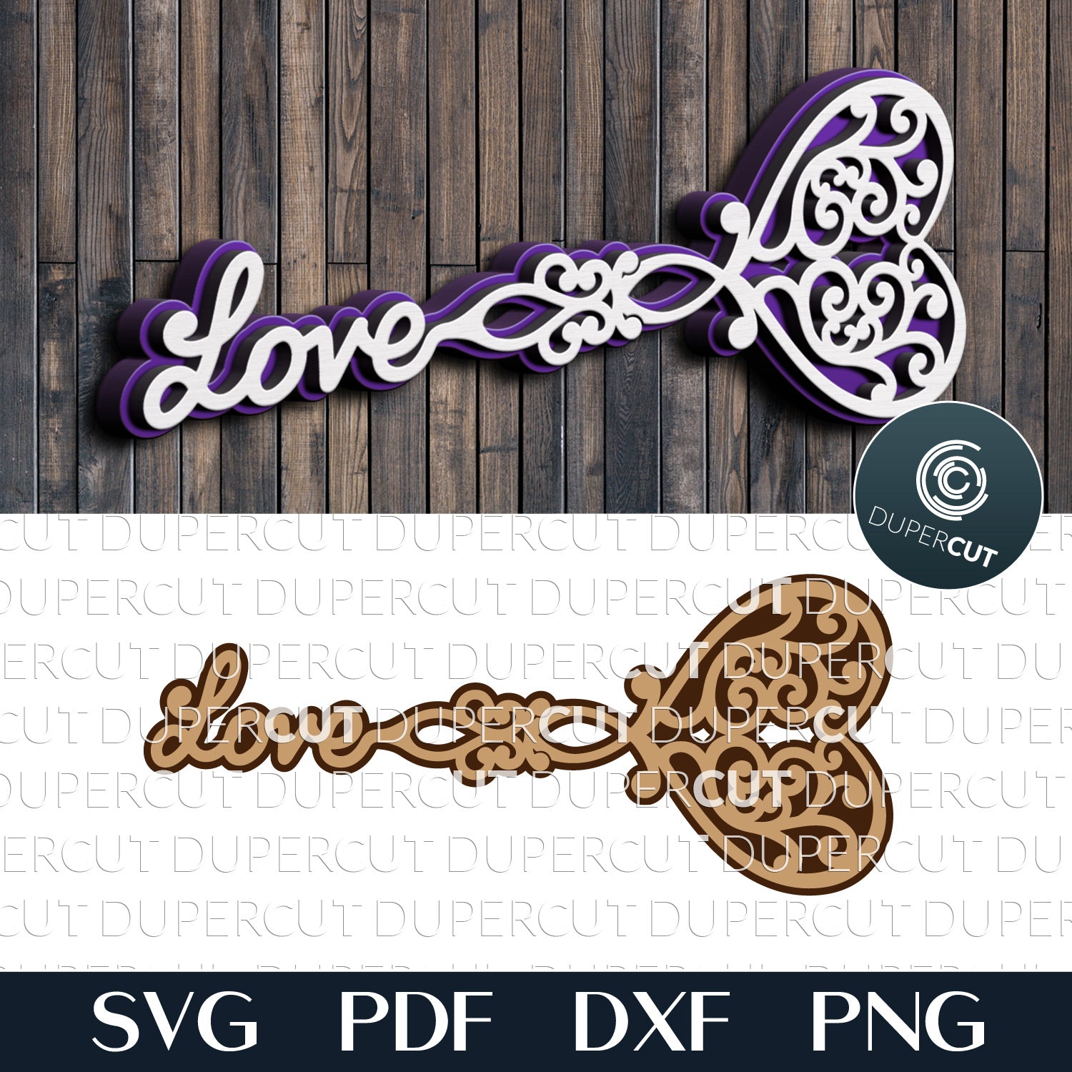 Unlock my heart - Valentine's day key layered decoration SVG DXF vector pattern for Glowforge, Cricut, Silhouette, CNC plasma, scroll saw by DuperCut.com