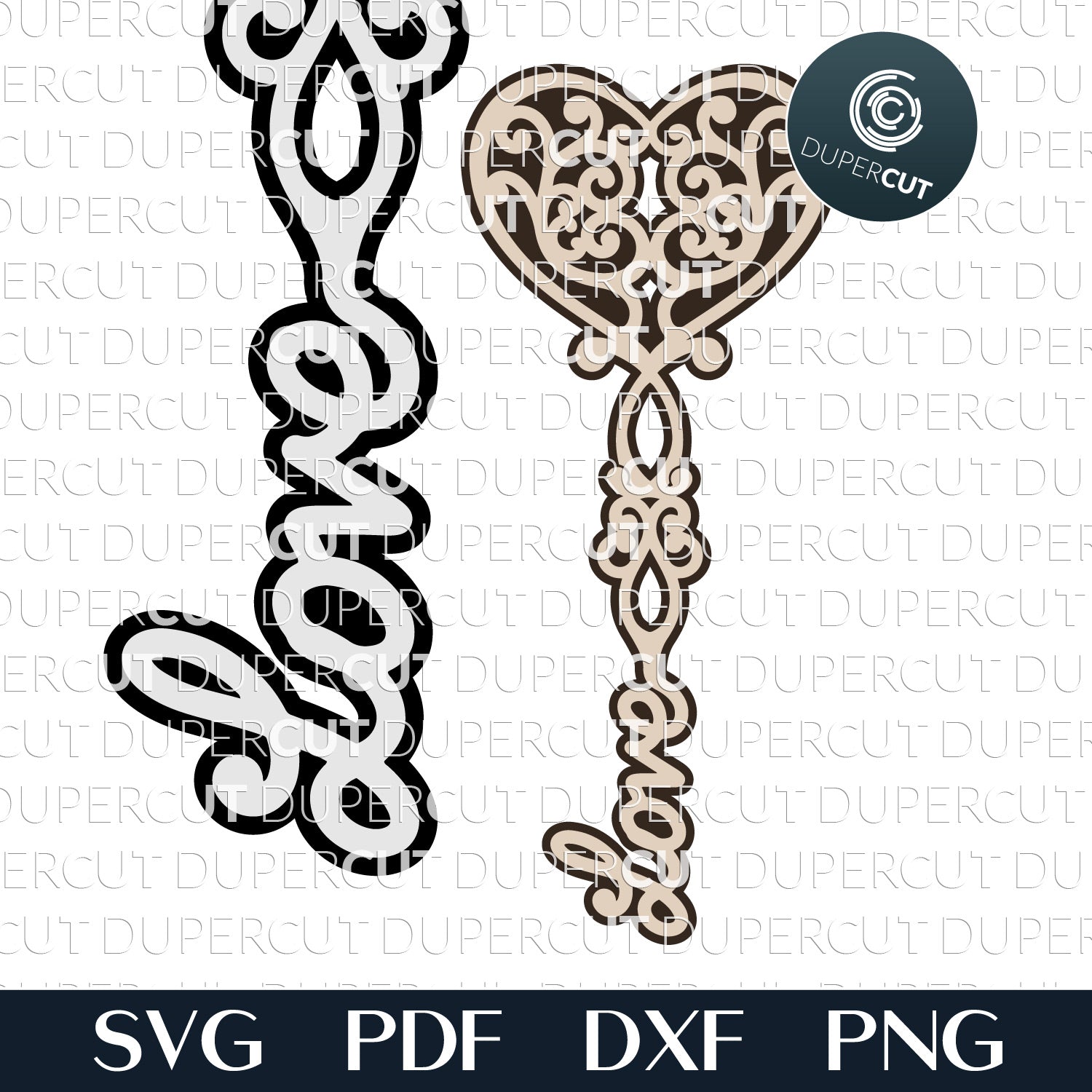 Unlock my heart - Valentine's day key layered decoration SVG DXF vector files for Glowforge, Cricut, Silhouette, CNC plasma, scroll saw by DuperCut.com