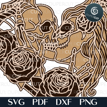 Kissing sugar skull girl - steampunk design - SVG PDF DXF layered cutting files for Glowforge, Cricut, Silhouette cameo, CNC plasma machines