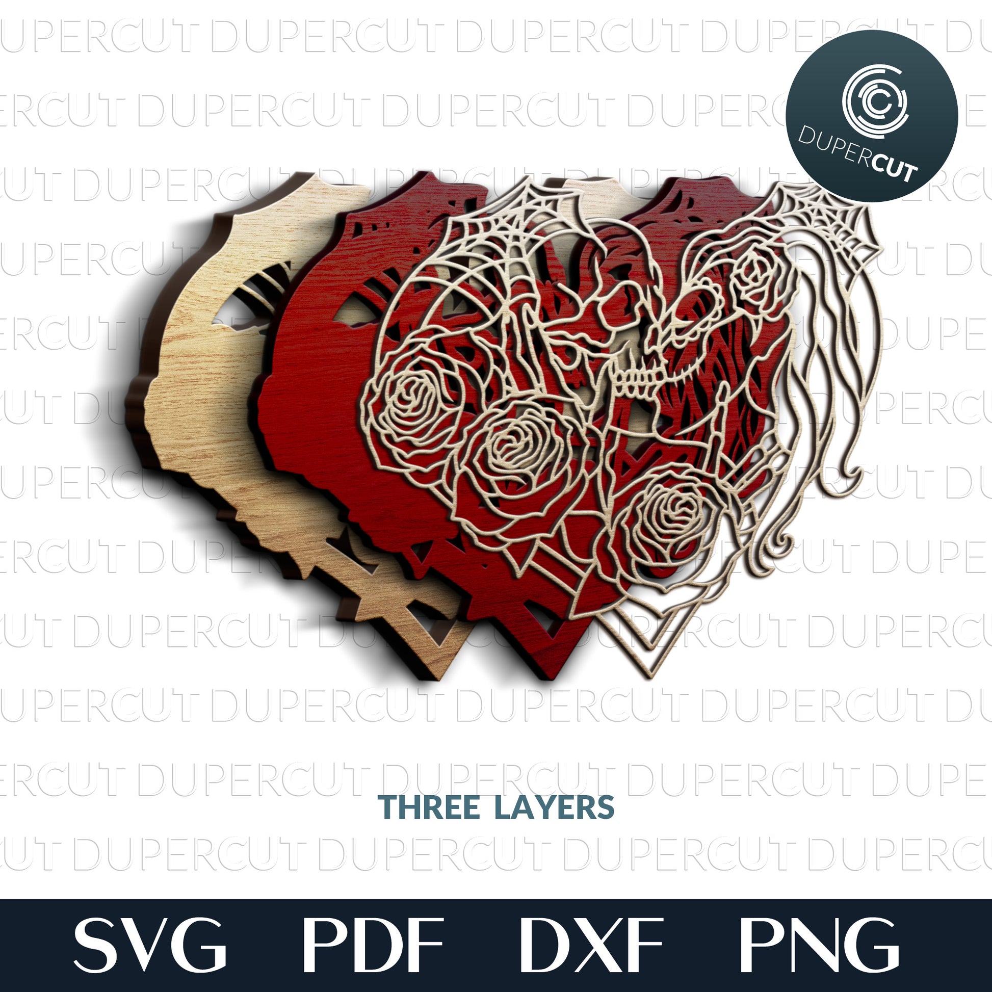Kissing skulls - steampunk design - SVG PDF DXF layered cutting files for Glowforge, Cricut, Silhouette cameo, CNC plasma machines