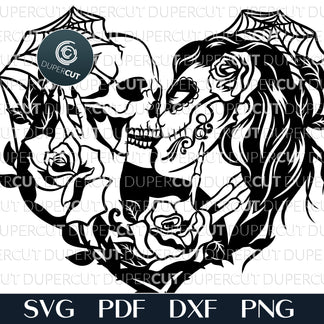 KISSING SKULLS - SVG / PDF / DXF – DuperCut