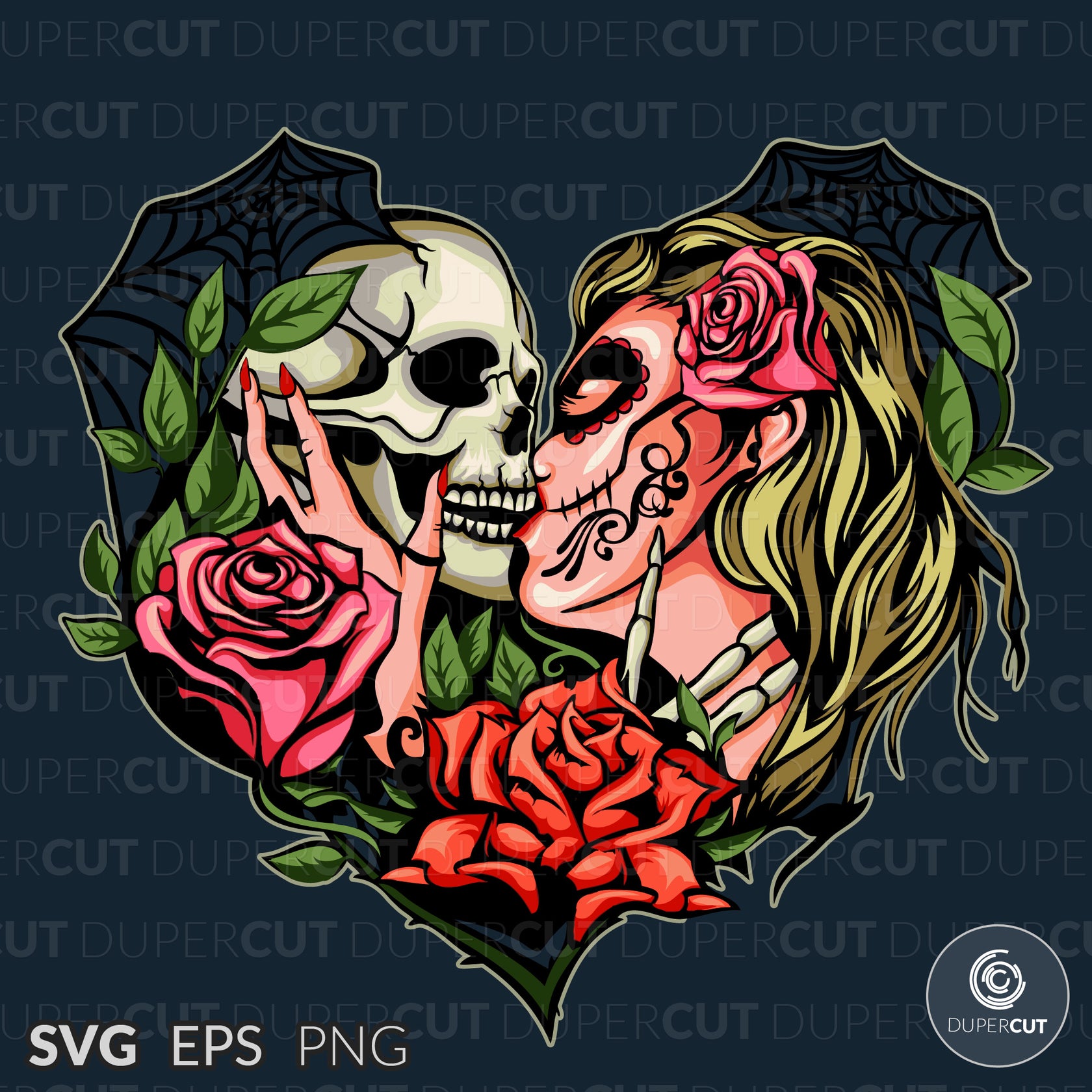 KISSING SKULLS - color + monochrome - SVG / EPS / PNG – DuperCut