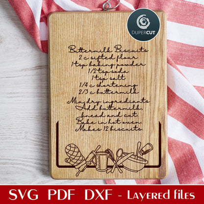 Kitchen frame for personalized recipe boards - cooking decor for engraving SVG, PDF, DXF vector files pattern for Glowforge and laser machines by DuperCut