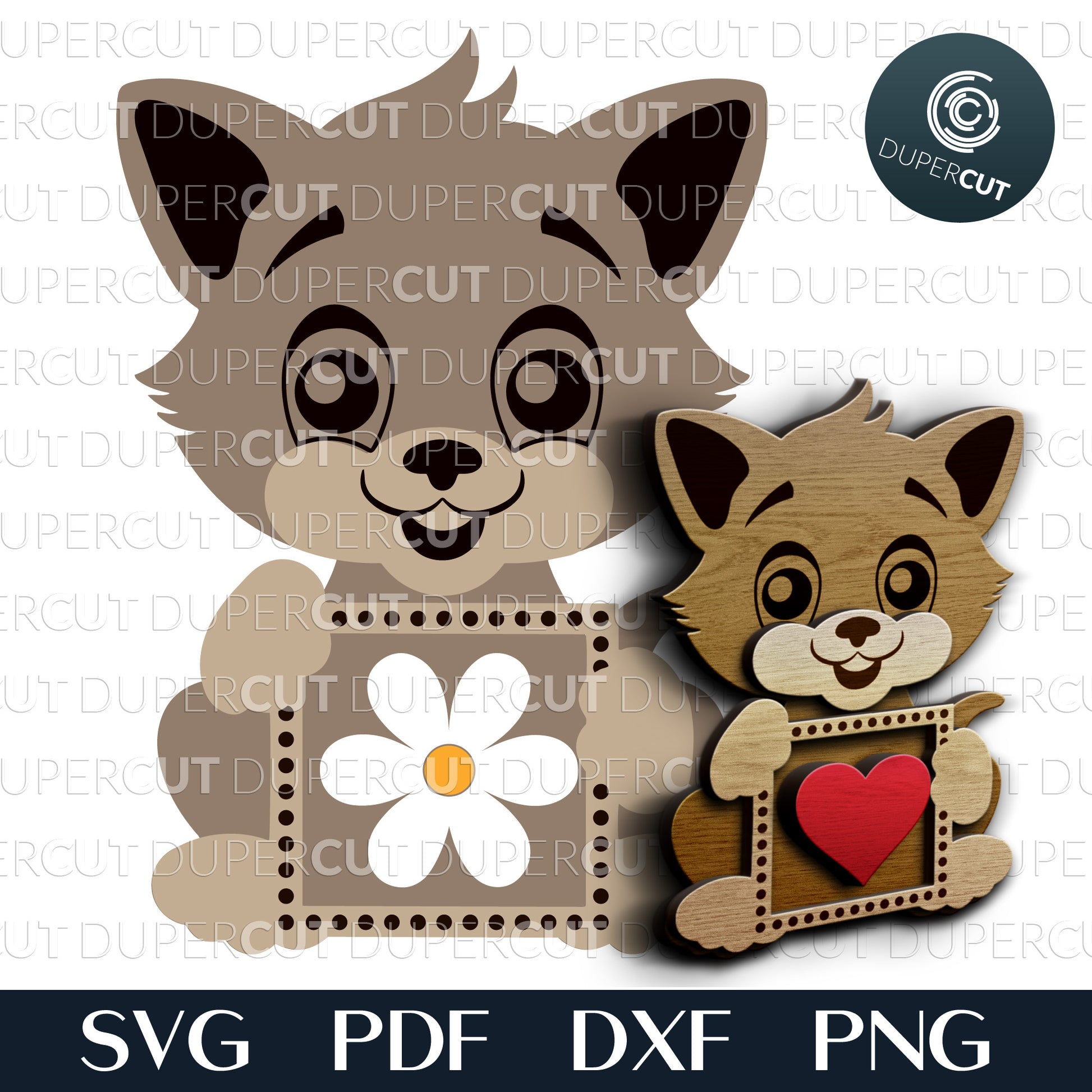 Kitten - Layered files with Interchangeable pieces - SVG PDF vector template for Glowforge, Cricut, Silhouette Cameo, CNC plasma machines 
