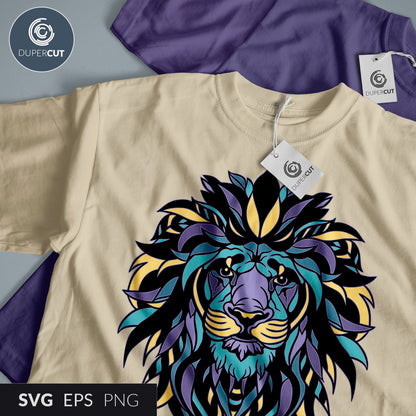 Abstract Lion - Custom apparel design, Amazon merch template - EPS, SVG, PNG files. Vector Colour illustration for print on demand, sublimation, custom t-shirts, hoodies, tumblers.