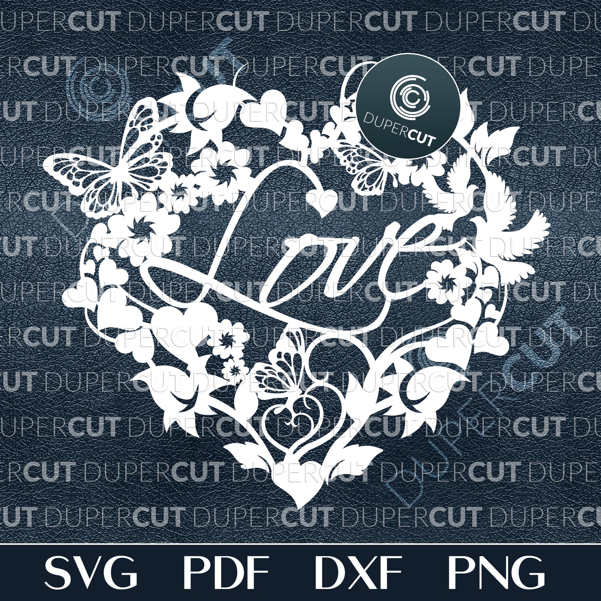 DIY wedding gift, floral love wreath - dual-layer cutting files SVG PDF DXF template for Glowforge, Cricut, Silhouette cameo, CNC plasma machines
