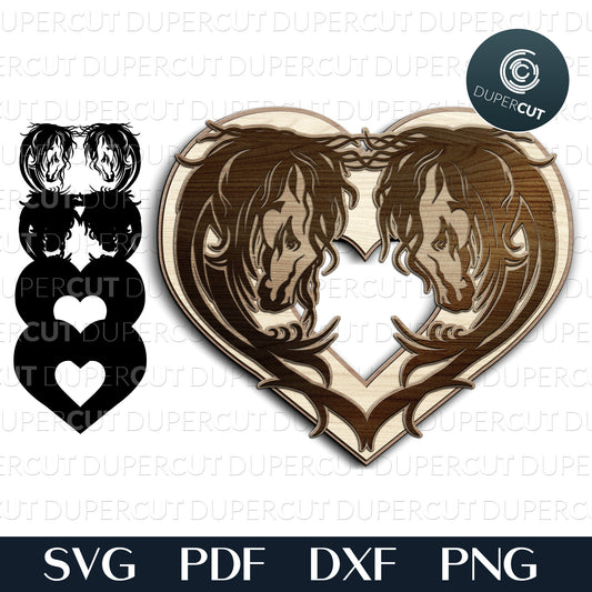 Love horses multi-layered files, SVG PNG DXF files for cutting, laser engraving, scrapbooking. For use with Cricut, Glowforge, Silhouette, CNC machines.