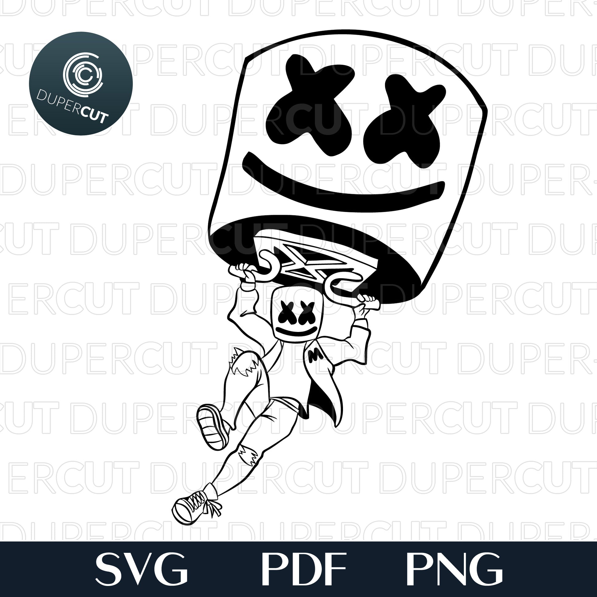 Parachute Glider Marshmello DJ Illustration, fan art custom design. Printable SVG PNG files. For Birthday party, crafting, print and cut.
