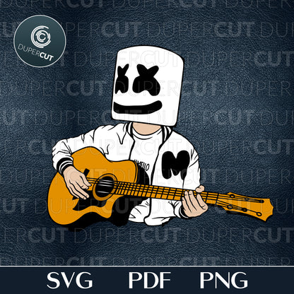 Marshmello DJ with guitar, Illustration, fan art custom design. Printable SVG PNG files. For Birthday party, crafting, print and cut.