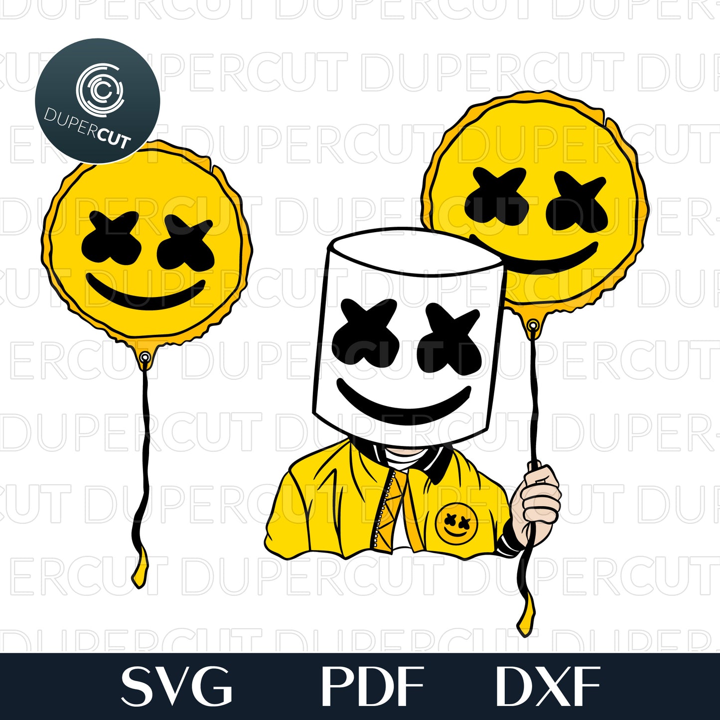 Happier Marshmello DJ color Illustration, fan art custom design. Printable SVG PNG files. For Birthday party, crafting, print and cut.
