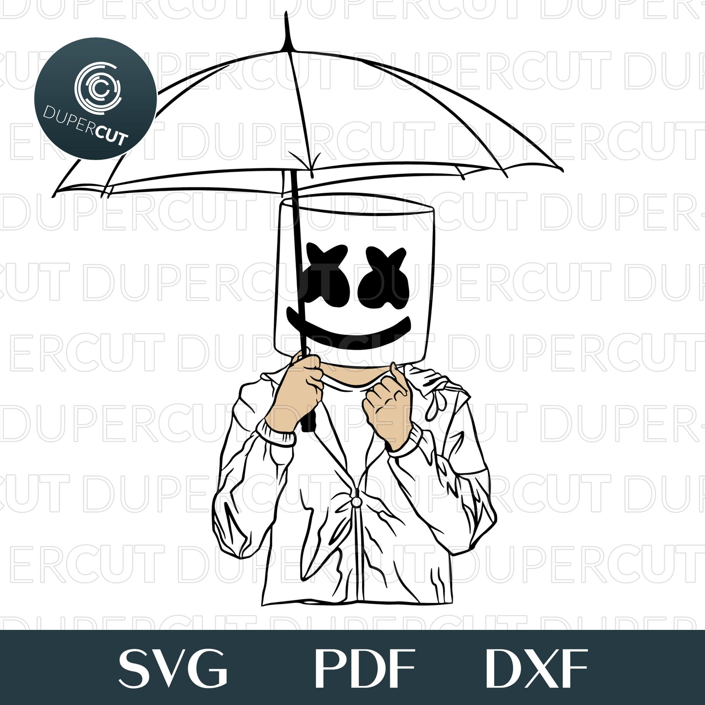 Marshmello DJ with umbrella Illustration, fan art custom design. Printable SVG PNG files. For Birthday party, crafting, print and cut.
