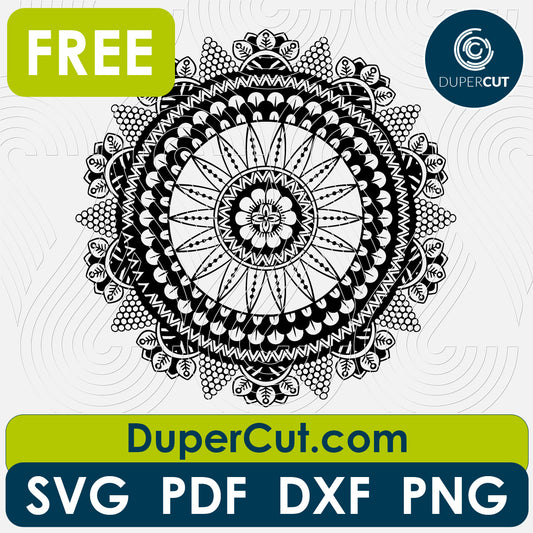 Mandala free cutting template SVG PNG DXF files for Glowforge, Cricut, Silhouette, CNC laser router by DuperCut.com