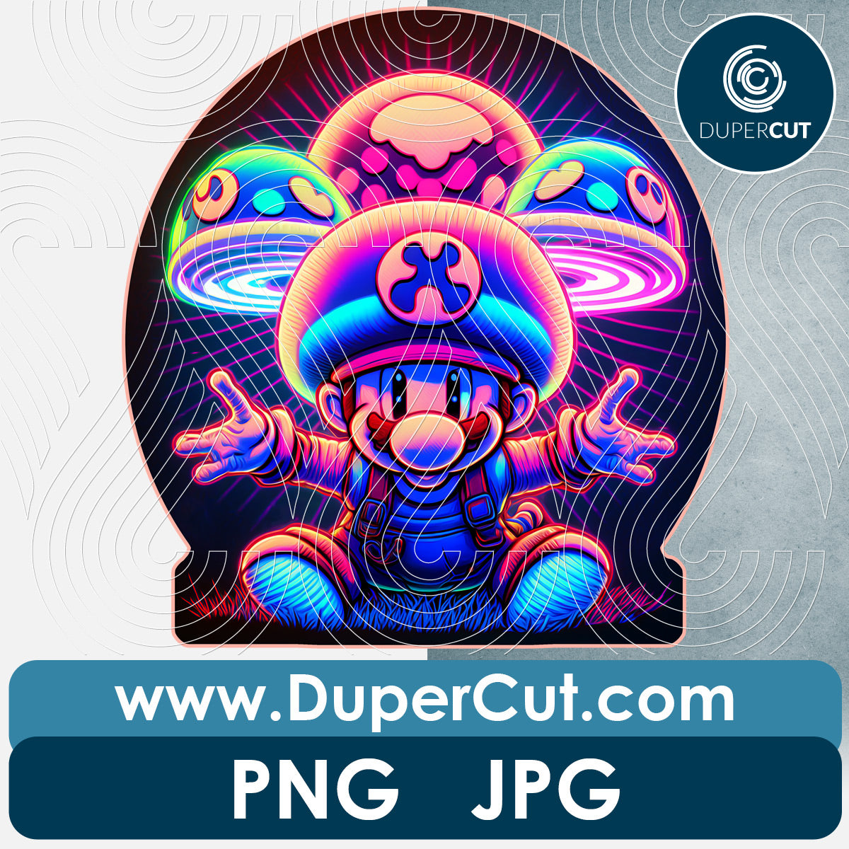 Abstract neon Mario with transparent background - PNG file sublimation pattern by www.dupercut.com