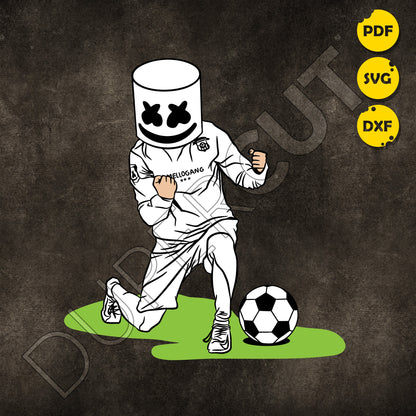 Soccer Marshmello DJ Illustration, fan art custom design. Printable SVG PNG files. For Birthday party, crafting, print and cut.