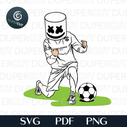 Marshmello DJ Illustration, fan art custom design. Keep it Mello soccer ball.  Printable SVG PNG files. For Birthday party, crafting, print and cut.