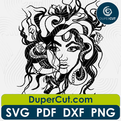 Medusa Gorgon, Girl with snake hair illustration. SVG JPEG DXF files, Paper cutting template for cutting crafts, laser, sublimation, vinyl, print on demand