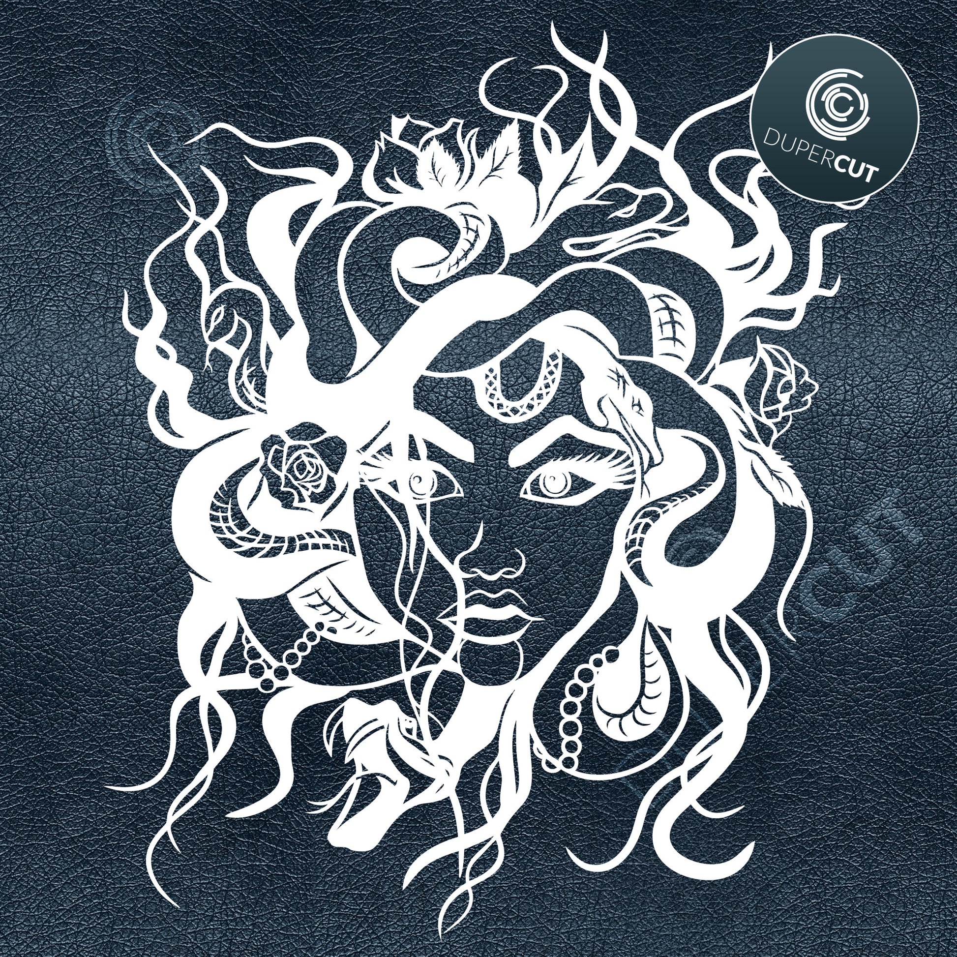 Medusa with snake hair, detailed design. SVG JPEG DXF files, Paper cutting template for cutting crafts, laser, sublimation, vinyl, print on demand