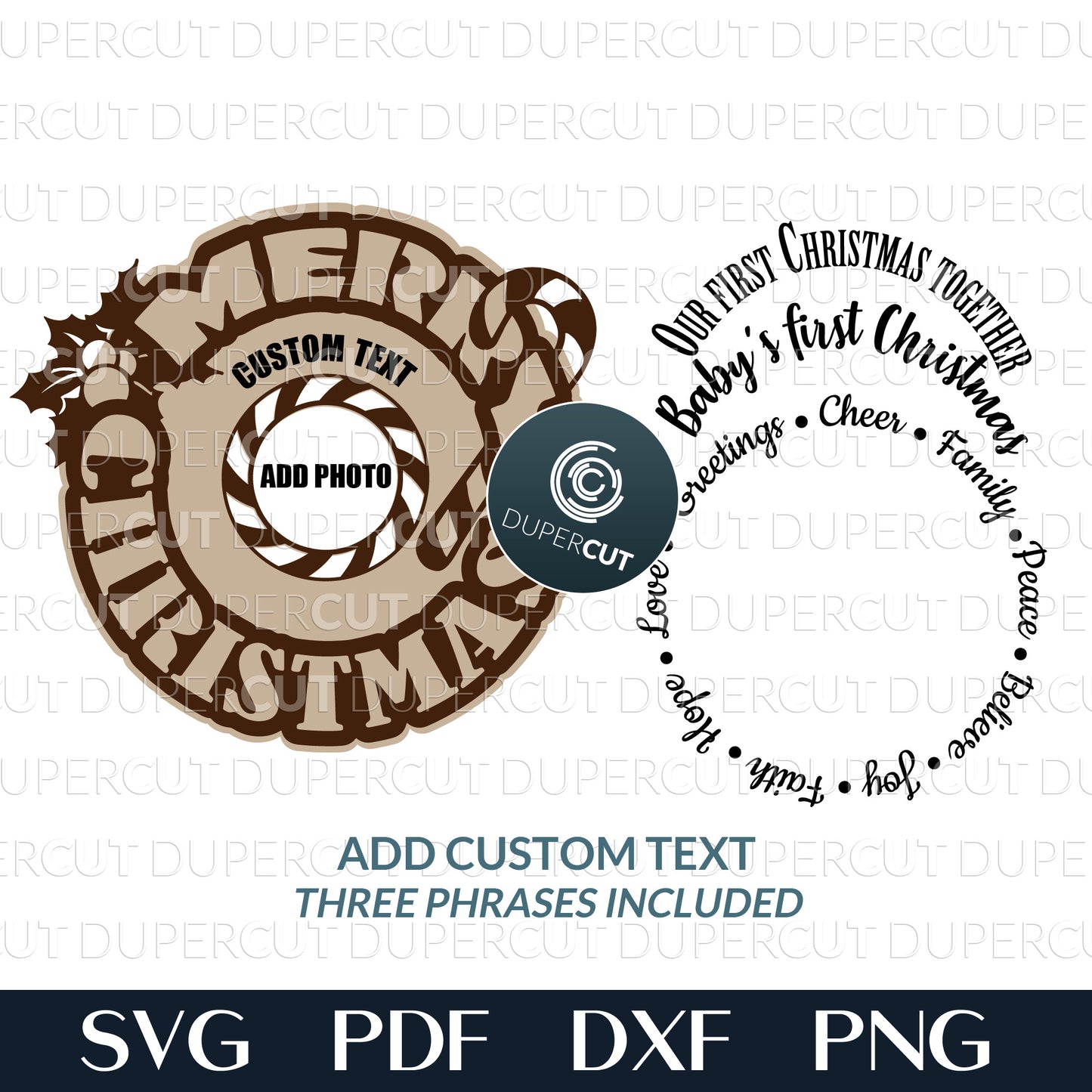 Custom name Christmas ornament - SVG PDF DXF layered vector files for laser cutting, Glowforge, Cricut, Silhouette Cameo, CNC plasma machines