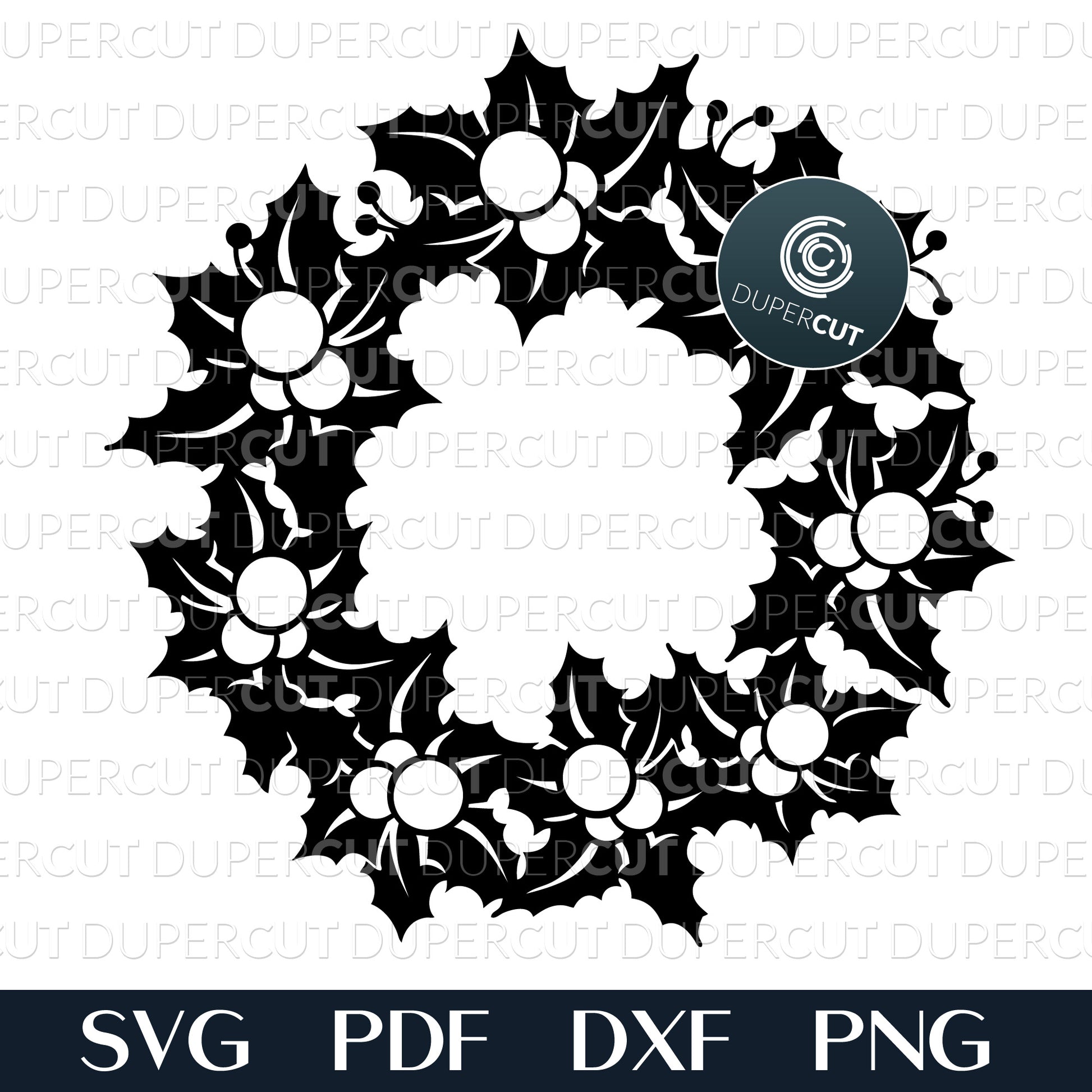 Christmas mistletoe wreath - SVG DXF PNG files for laser cutting, Glowforge, Cricut, Silhouette Cameo, CNC plasma machines