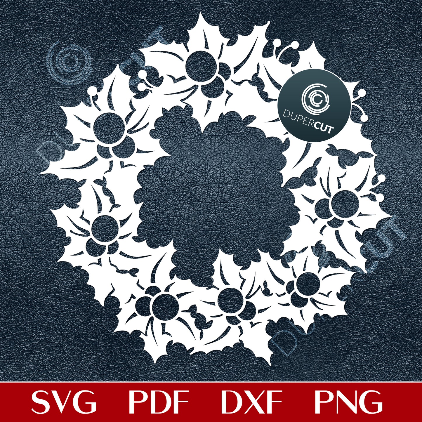 Simple Christmas wreath for beginners - SVG DXF PNG files for laser cutting, Glowforge, Cricut, Silhouette Cameo, CNC plasma machines