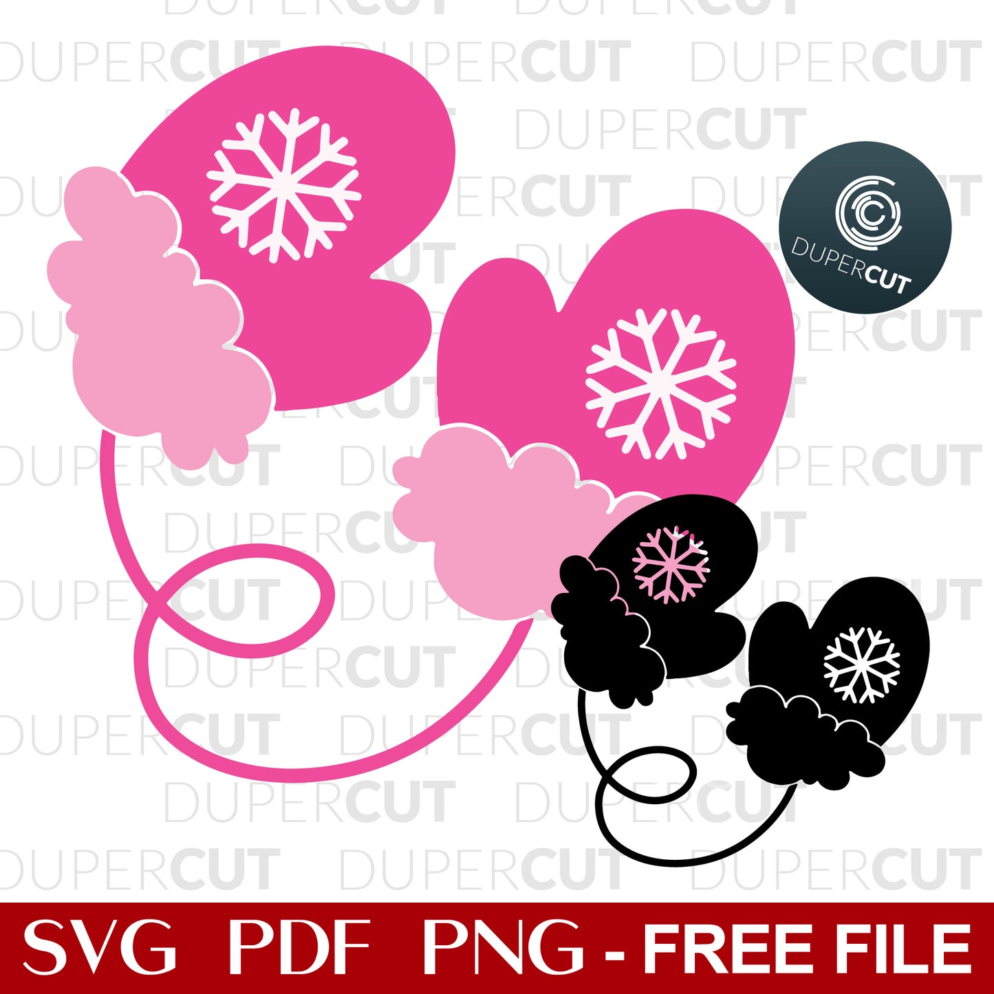 Mittens - FREE cutting file for commercial use. SVG PDF DXF vector template for vinyl, tumblers, t-shirts, laser cutting with Glowforge, Cricut, Silhouette cameo