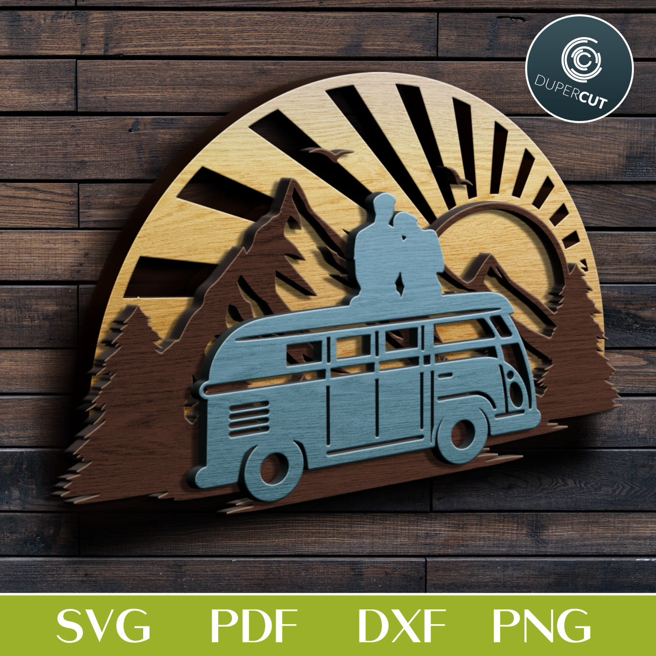 Camper with love couple wilderness sign - SVG PDF DXF dual-layer cutting files for Glowforge, Cricut, Silhouette, CNC plasma machines, woodworking