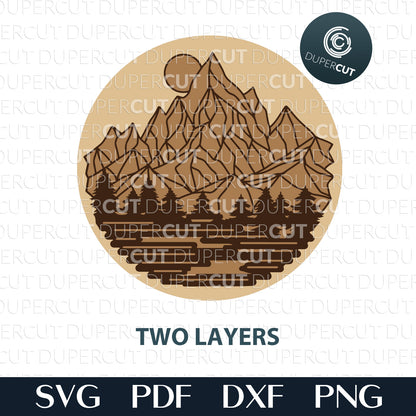Mountain scene wilderness sign - SVG DXF vector layered cutting files for Glowforge, Cricut, Silhouette Cameo, CNC plasma machnes, scroll saw by www.DuperCut.com