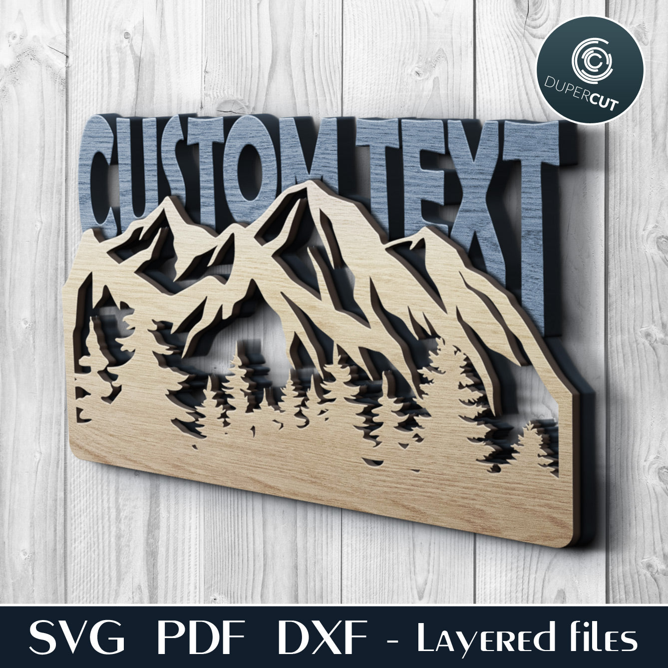 Personalized custom welcome sign - mountains scene - SVG PDF DXF files for laser cutting, engraving, Glowforge, Cricut, Silhouette Cameo, CNC plasma machines