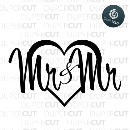 Mr & Mr cake topper DIY. SVG JPEG DXF files. Template for paper cutting, laser, print on demand. For use with Cricut, Glowforge, Silhouette Cameo, CNC machines. Personal or commercial license.