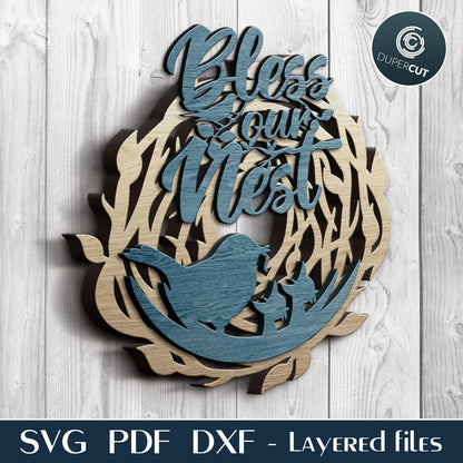 Interchangeable Birds family nest layered template. SVG PDF DXF files for laser cutting, engraving, Cricut, Silhouette Cameo, Glowforge, CNC Plasma machines by DuperCut
