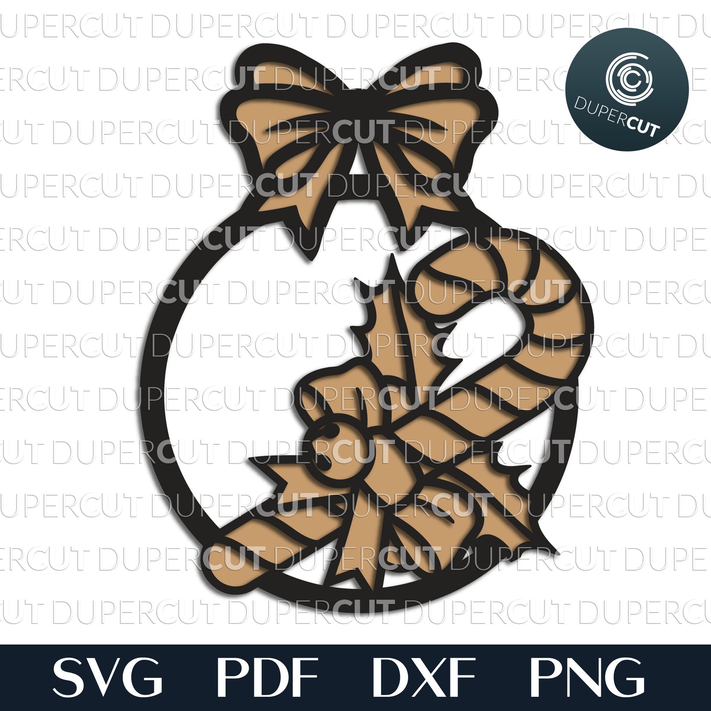 Candy cane ornament - layered cutting template - SVG DXF PDF vector files for laser engraving and cutting, Glowforge, Cricut, Silhouette Cameo