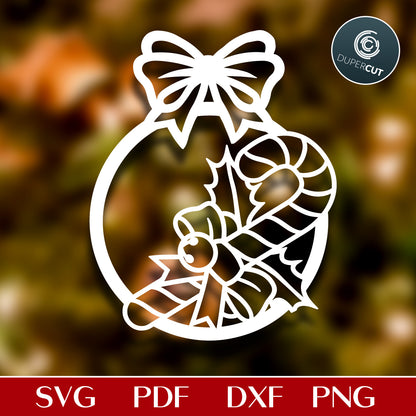 Candy cane ornament - easy cutting template - SVG DXF PDF vector files for laser engraving and cutting, Glowforge, Cricut, Silhouette Cameo