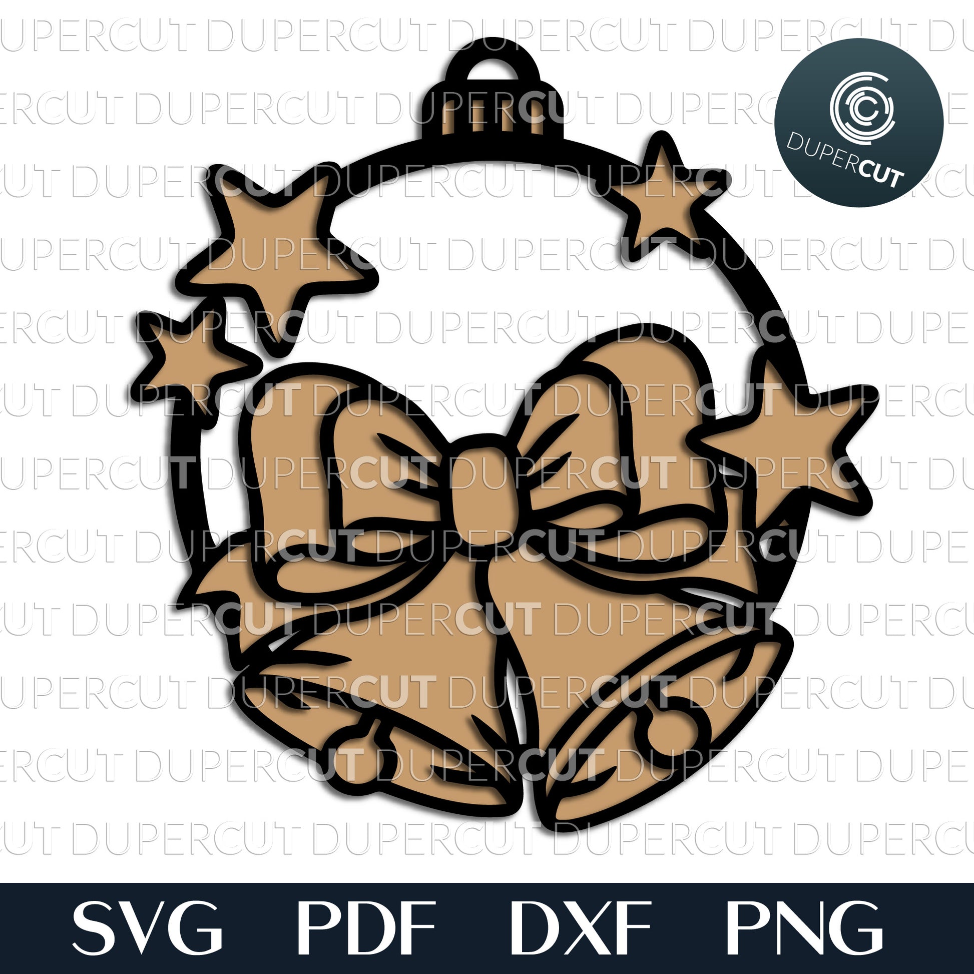 Christmas Bells ornament - layered cutting template - SVG DXF PDF vector files for laser engraving and cutting, Glowforge, Cricut, Silhouette Cameo