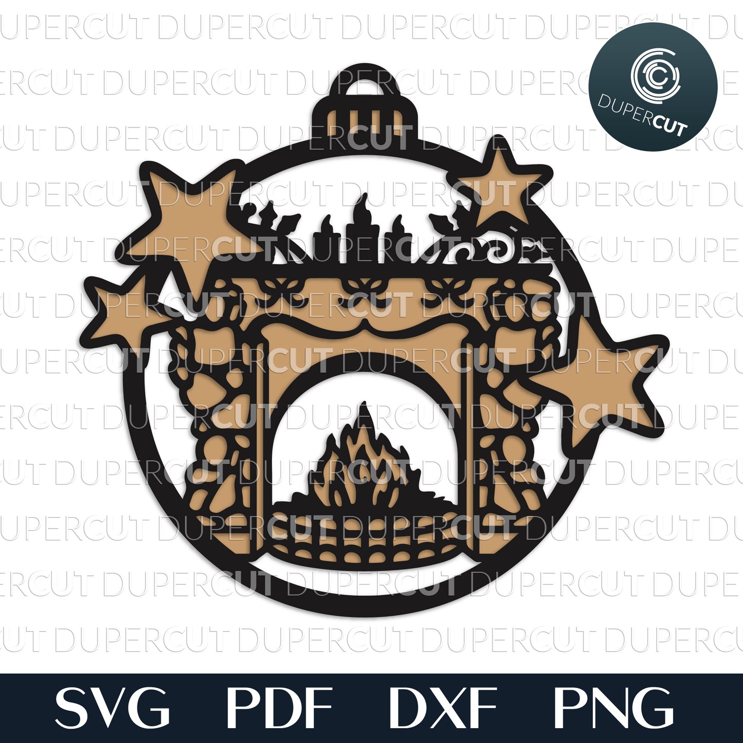 Fireplace stars ornament - layered cutting template - SVG DXF PDF vector files for laser engraving and cutting, Glowforge, Cricut, Silhouette Cameo