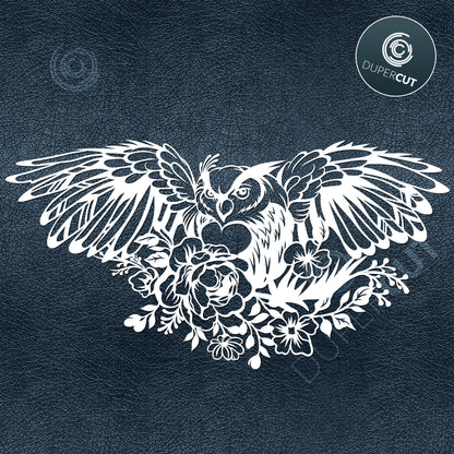 Floral owl, vinyl paper cutting template - SVG DXF JPEG files for CNC machines, laser cutting, Cricut, Silhouette Cameo, Glowforge engraving