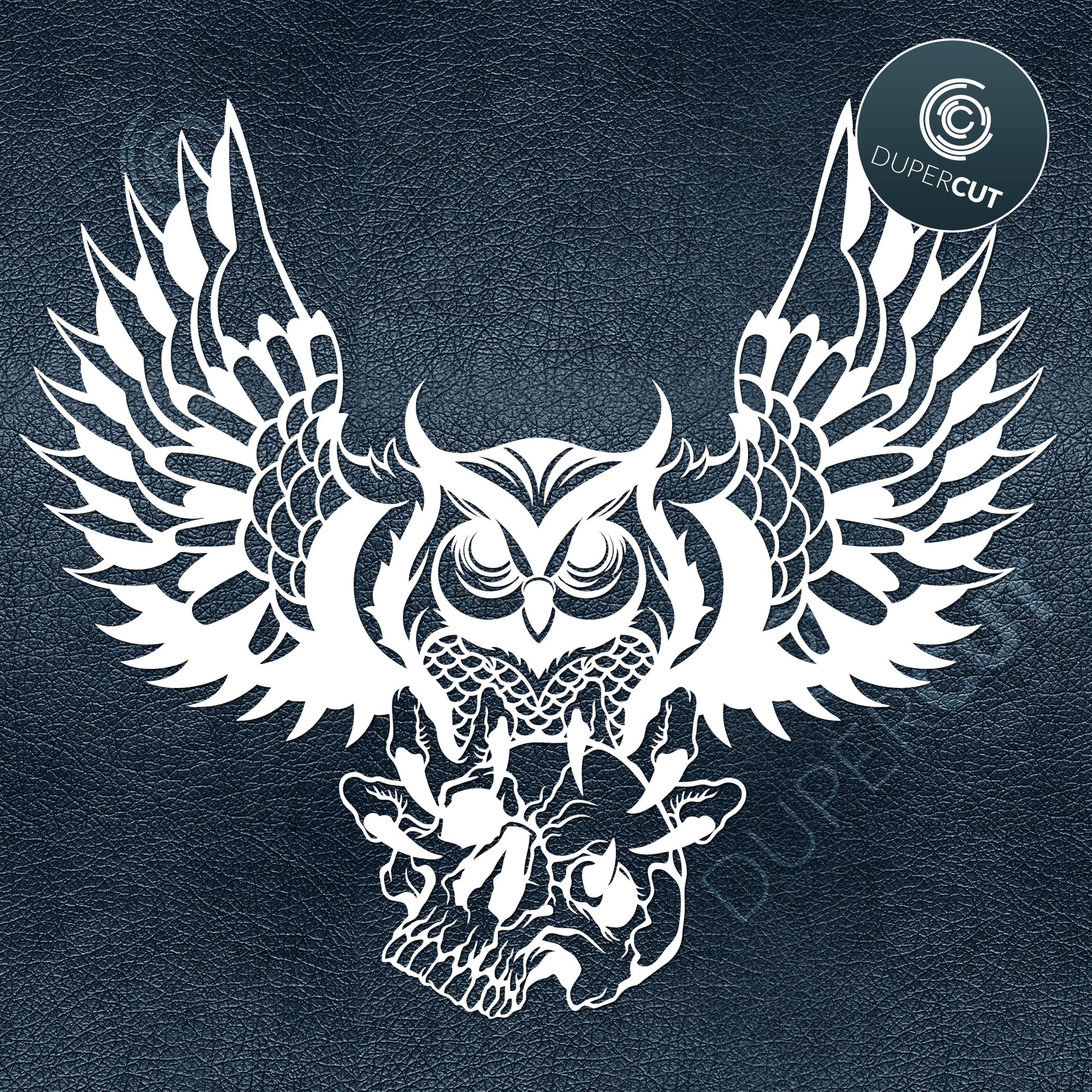 Owl with skull wings spread, custom illustration - SVG DXF JPEG files for CNC machines, laser cutting, Cricut, Silhouette Cameo, Glowforge engraving