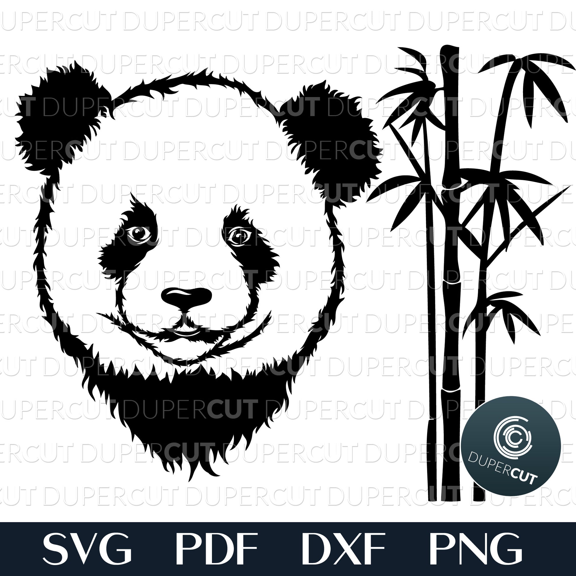 Panda bear with bamboo  - SVG DXF PNG files for CNC machines, laser cutting, Cricut, Silhouette Cameo, Glowforge engraving