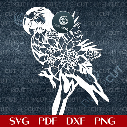 Floral bouquet Parrot - paper cutting template SVG PNG DXF vector files for sublimation, laser engraving and cutting with Glowforge, Cricut, Silhouette Cameo