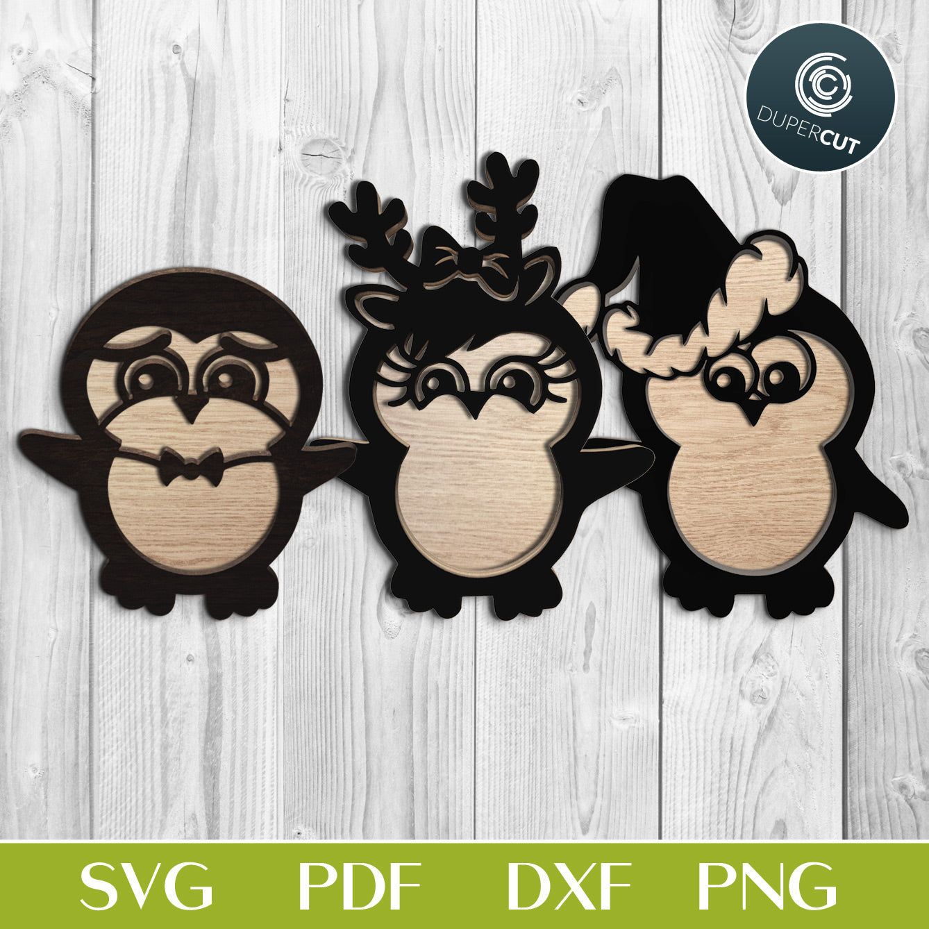 Christmas penguins bundle - SVG PDF DXF layered cutting files for laser and digital machines, Glowforge, Cricut, Silhouette, CNC plasma